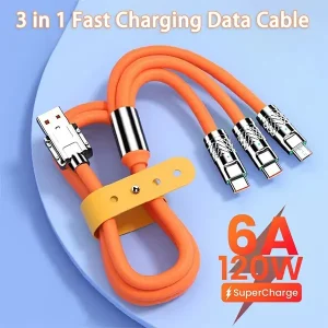 3in1 Super Fast Charging Cable 120W 6A Zinc Alloy Cable @ido.lk