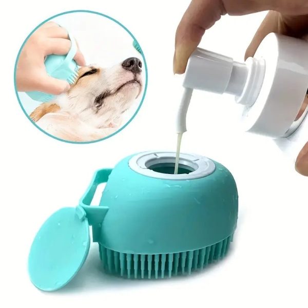 silicone pet brush for dogs and cats grooming massage and shampoo dispenser in one